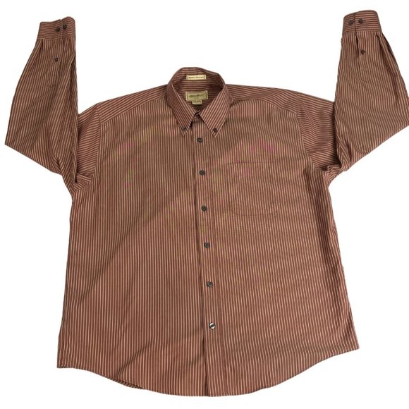Eddie Bauer Men's Button Down Shirt L Red Beige Stripe 100% Cotton Y2K Normcore - Picture 1 of 4